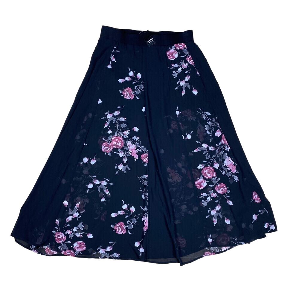 Torrid Womens Chiffon Maxi Skirt Size 0 Black Floral Lined Shorts Pull On *READ